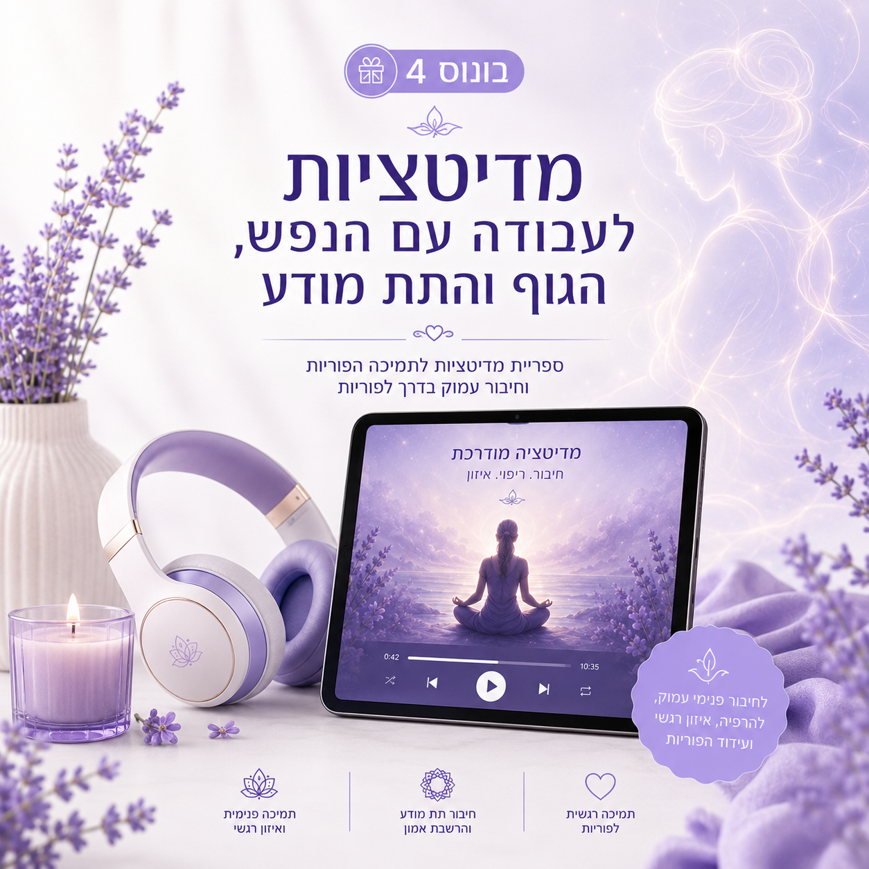 בונוס 4 - מדיטציות לעבודה עם הנפש, הגוף והתת מודע